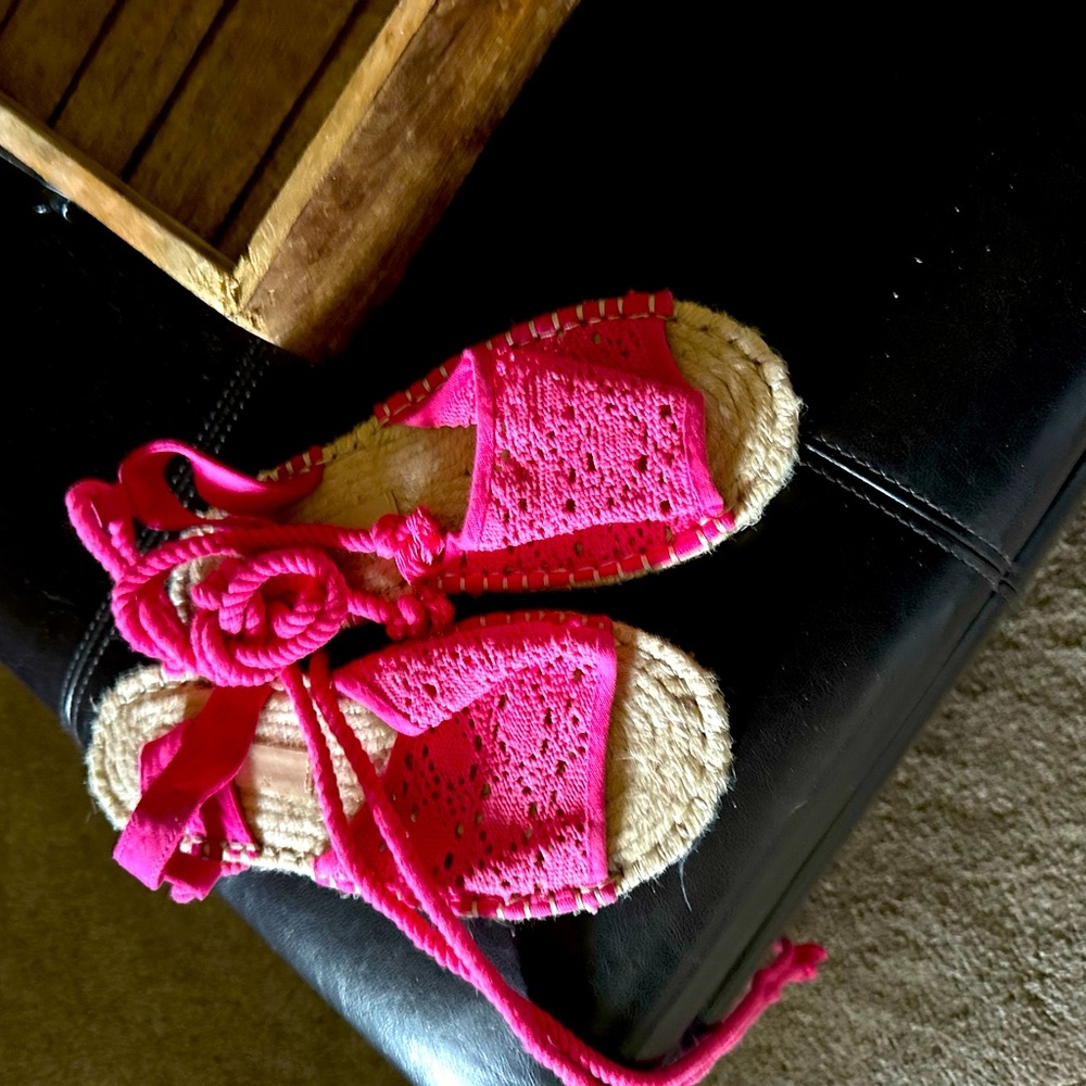 Pink lace up sandals. Wide width